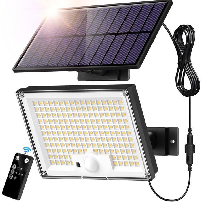 Lampe Solaire Extérieur 172 LED 3 Modes Lumière Solaire Extérieure Détecteur de Mouvement Lampe Solaire IP65 （lumière froide）
