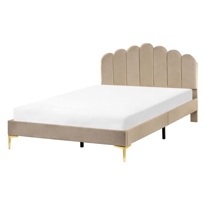 Lit avec sommier Velours SAUVIAN 140 x 200 cm Taupe Lit avec sommier Velours SAUVIAN 140 x 200 cm Taupe