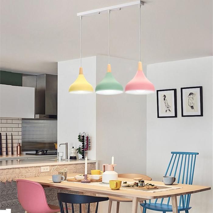 Lustre suspension - Rétro 3 Lampes - Métal et bois - 3x E27 - Multicolore