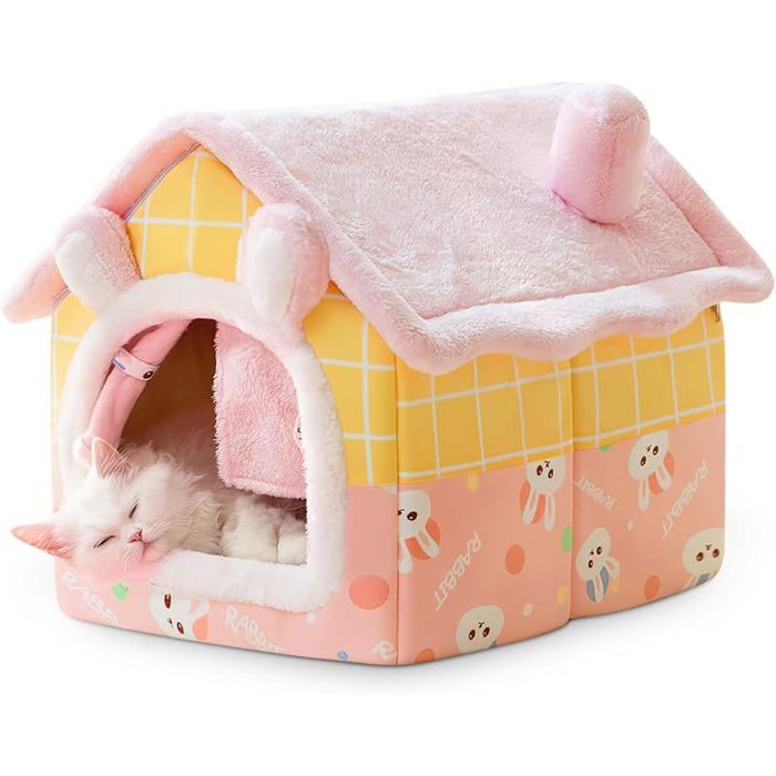 Comparer les prix de Niche pour Chien Intérieur et Maison Chat Pliable Grotte pour Chat et Igloo Chat Chaud et Confortable M Lapin Rose CORBEILLE