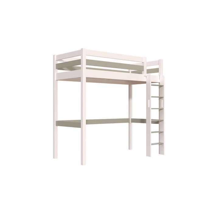 ABC MEUBLES Lit en hauteur 1 place bois Sylvia 90x200 échelle droite Blanc/Moka ABC MEUBLES Lit en hauteur 1 place bois Sylvia 90x200 échelle droite Blanc/Moka