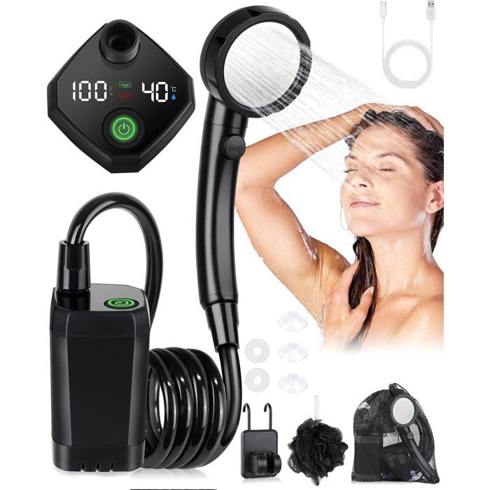 Douche De Camping Portable NMM – Pompe 6000mAh, Affichage Température, Tuyau 2m, 3 Débits, Recharge USB