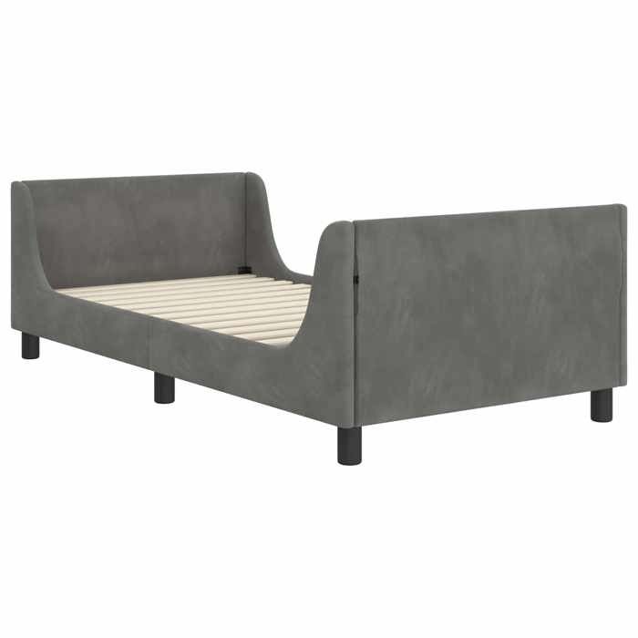 Lit enfant avec tête de lit - UU - Gris foncé - Velours - 195x96x60 cm - Lit simple 90x190 cm - Poids maximal 140 kg