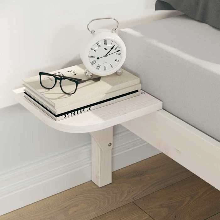 Structure de lit avec tables de chevet - UU - Blanc - Pin massif - 160x210 cm - 2155x210x32 cm - Poids maximal 200 kg