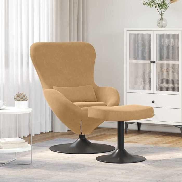Automne/hiver Marron Chaise Œuf avec Pouf Marron 63x73x90cm Velours - Hauteur:90cm DEC2620794