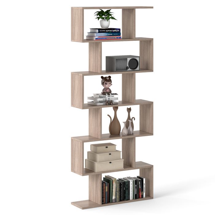Bibliothèque Industriel à 6 Niveaux COSTWAY 80 x 23 x 191 CM Étagère de Rangement en Forme de S Kits Anti-basculement Gris Bibliothèque Industriel à 6 Niveaux COSTWAY 80 x 23 x 191 CM Étagère de Rangement en Forme de S Kits Anti-basculement Gris