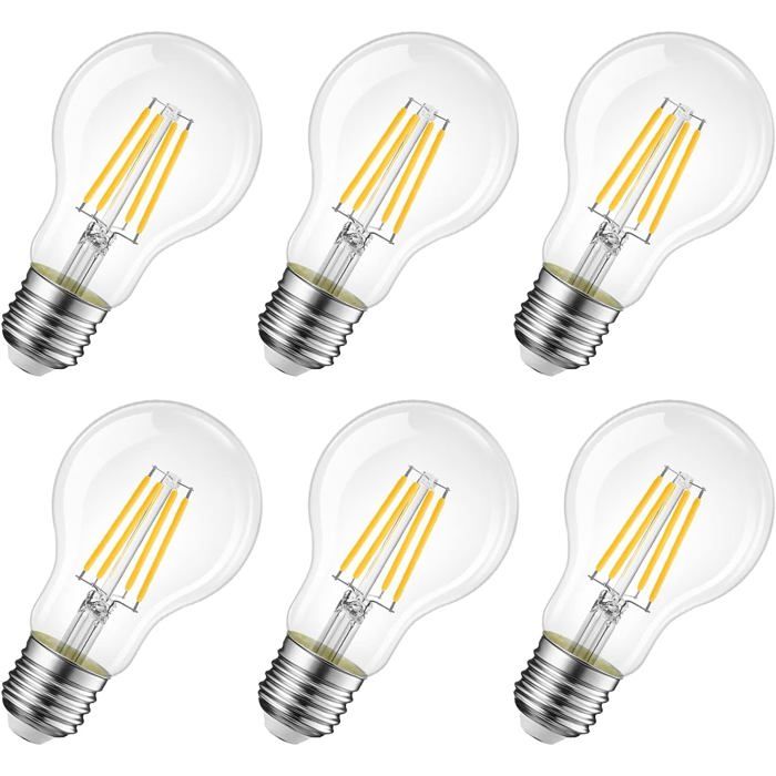 Ampoule LED filament - ESTAMPILLE - 11W - E27 - 1521Lm - 2700K - Blanc chaud - Verre vintage - Non dimmable - Lot de 6