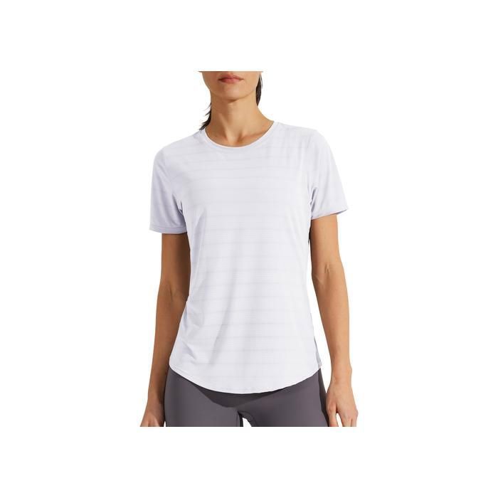 T-shirt de Sport Femme Yoga et Fitness Manches Courtes Col Rond Respirant Séchage Rapide Tissu Technique Blanc Taille XS