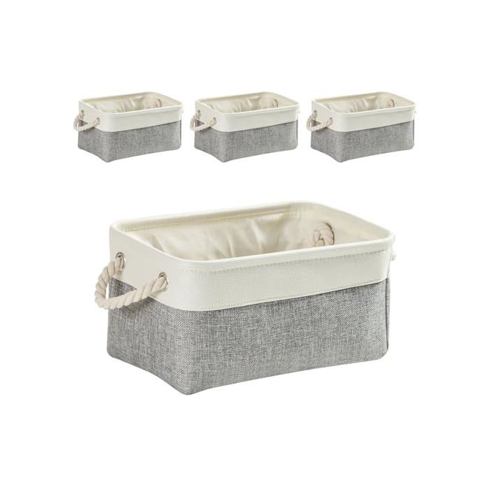 Lot de 4 boîtes de rangement pliables en tissu avec poignées pour armoires armoires étagères salle de bain(M gris blanc)
