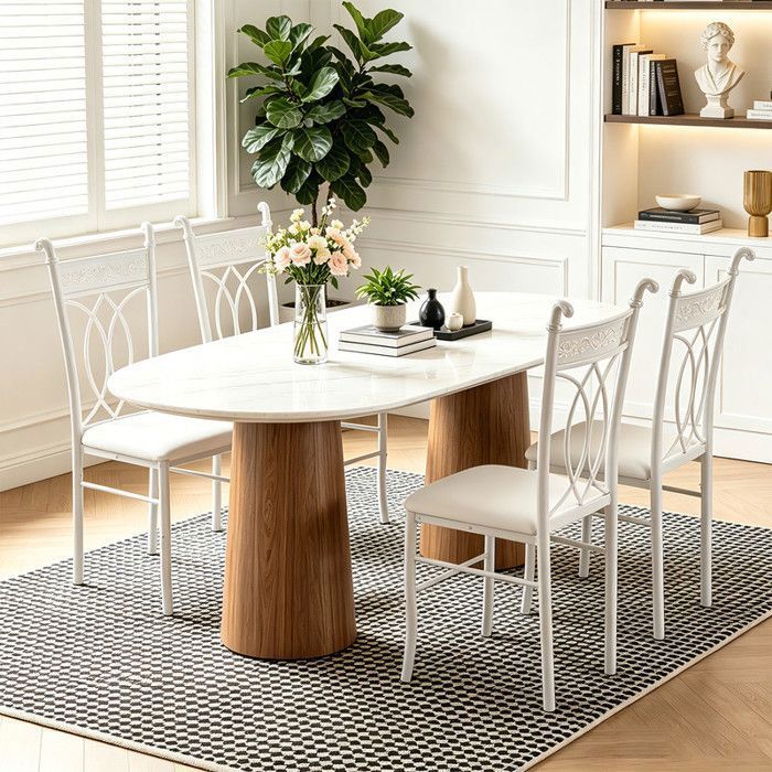 Ensemble de 4 Chaises de Cuisine Assise Rembourrée Ergonomique Dossier Structure Solide Pour Salle À Manger Assemblage Facile