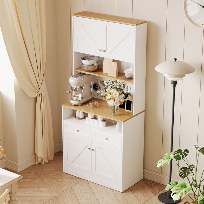 Armoire de cuisine - MINIMAL - 80×40×175 cm - 2 tiroirs - 4 portes - MDF & panneaux de particules
