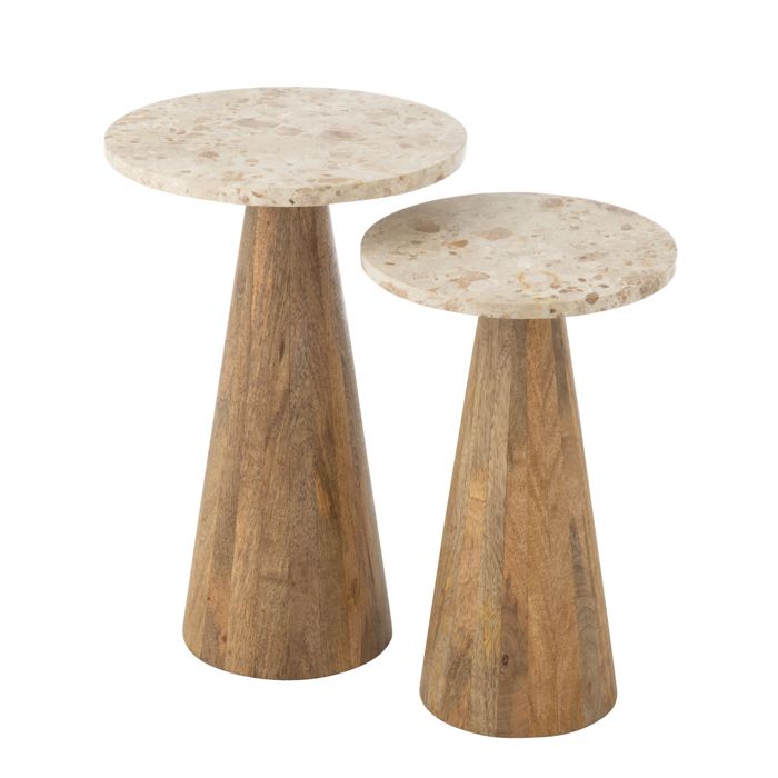 Lot de 2 tables d’appoint en bois - Effet marbre Beige 35x35x55 cm Lot de 2 tables d’appoint en bois - Effet marbre Beige 35x35x55 cm