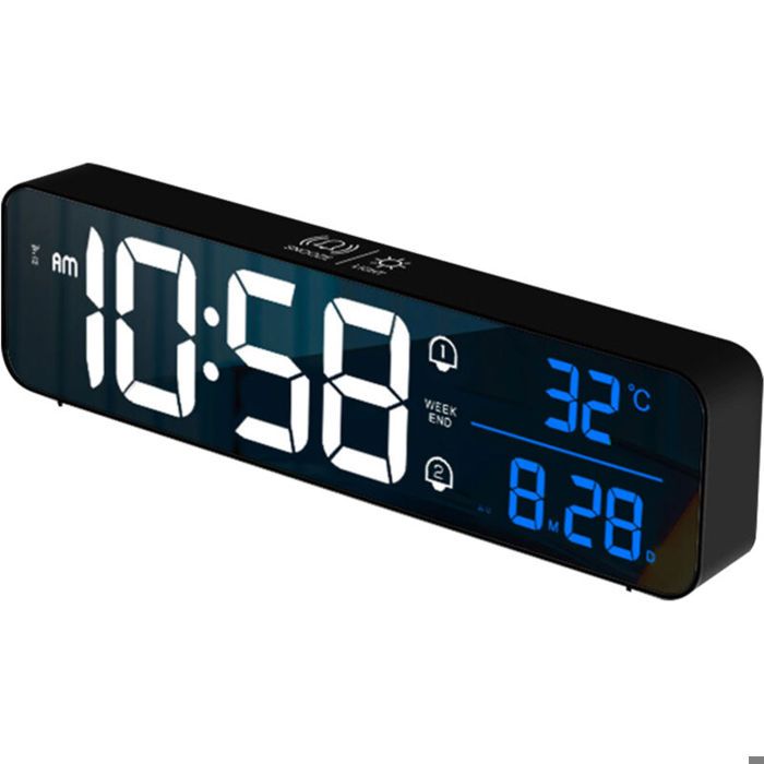 Réveil numérique LED pour chambre à coucher horloge électronique avec thermomètre 2 alarmes fonction snooze 5 niveaux de