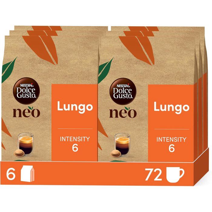 Café Lungo 72 dosettes compatibles machines café 6 boîtes x 12 café long léger doux et agréable au quotidien
