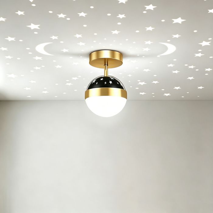 WOTTES 1 x Plafonnier LED en forme de petite boule Lampe de Plafond Chambre Bébé Design Ciel Étoilé et Lune lumière blanche