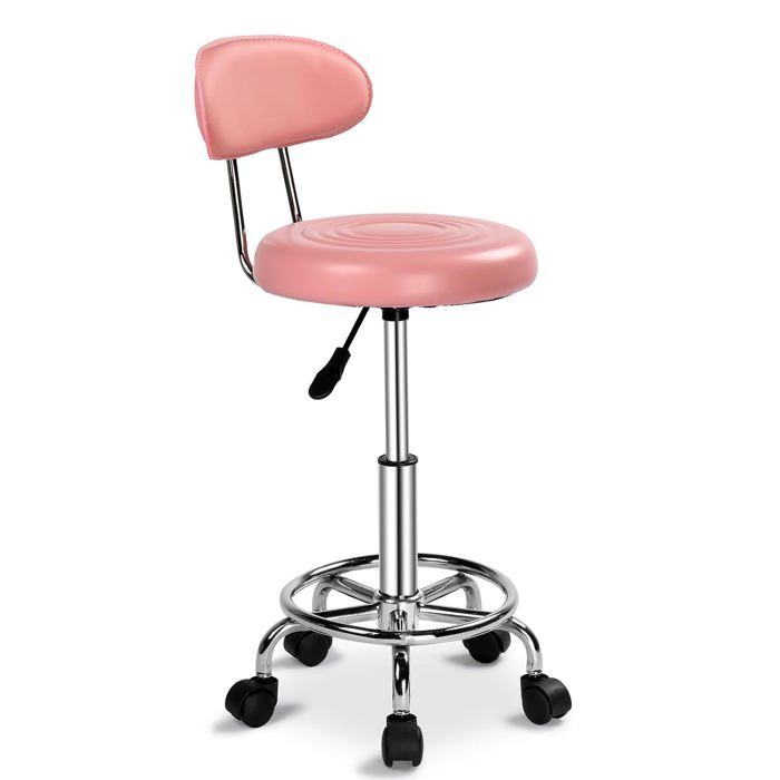 Tabouret avec dossier rotation 360° hauteur réglable 49-53 5 cm revêtement cuir PU dimensions 35 x 35 x 80 5-95 cm rose