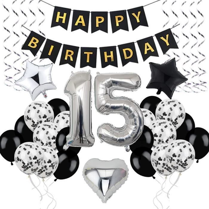 Decoration D Anniversaire 15 Ans Pour Homme Et Garcon 15e Anniversaire 15 Ballons Noirs Et Argentes Decoration De Fete D Anni 99 Cdiscount Maison