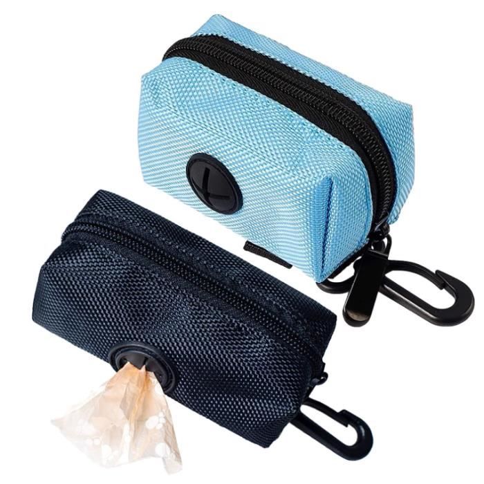 Lot de 2 Disitributeur de Sacs à Crottes pour Chiens Distributeur de Sac pour Chiens Distributeur course et randonnée(noir + bleu)