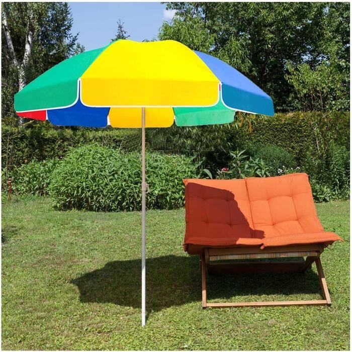 7Ft220Cm Parasol De Plage Portable Compact Extérieur Rond Jardin Patio