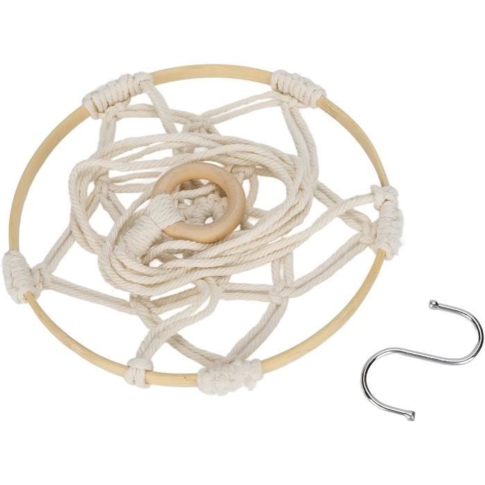 2 Paniers Suspendus En Macramé Coton - Style Bohème Scandinave Avec Pompons - Idéal Pour Fruits, Légumes, Décoration Murale Cuisine - 8