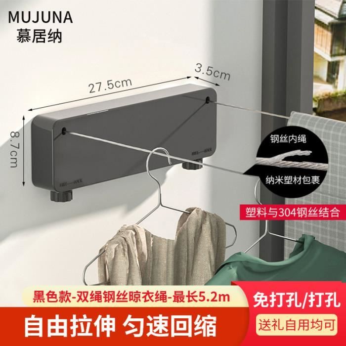 Corde à Linge Rétractable Double - 4,2m - Acier Inox - Pour Intérieur/Extérieur - Gain De Place