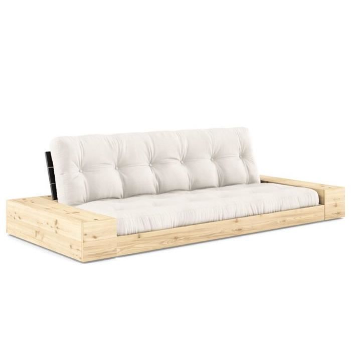 canapé lit futon base dossier noir couchage transversale 130 cm 2 caissons latérales matelas naturel natural laine inside75