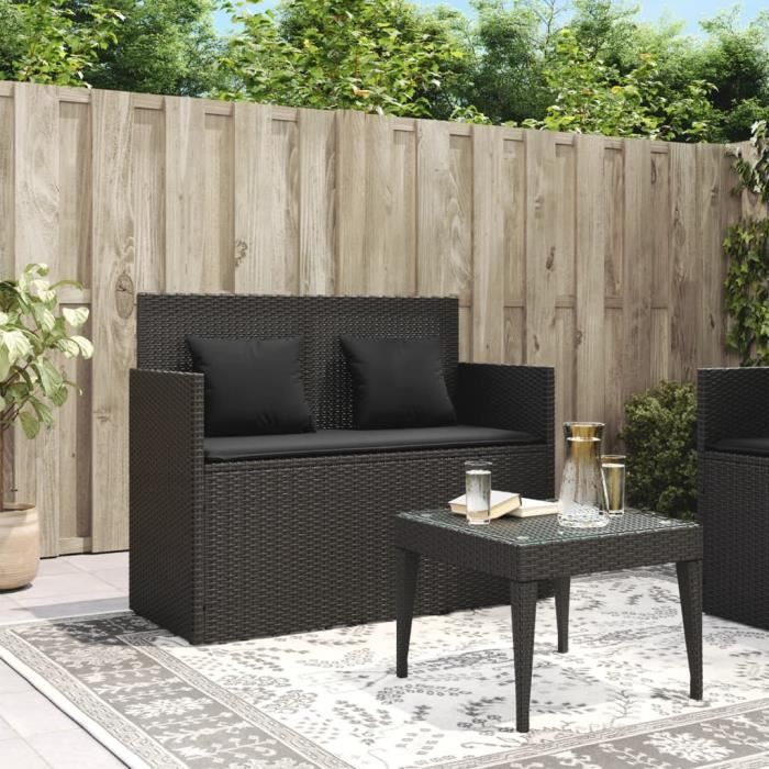Banc de jardin - YESM - AB365761 - Résine tressée - Noir - Avec coussins et rangement étanche