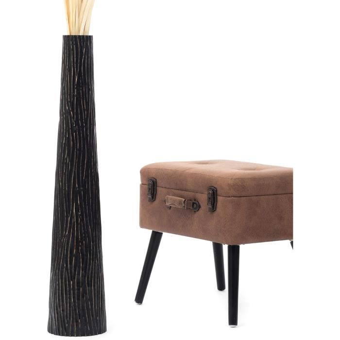 Grand Vase A Poser Au Sol pour Branches Décoratives De PampaVase en Bois De Manguier90 cmNoir