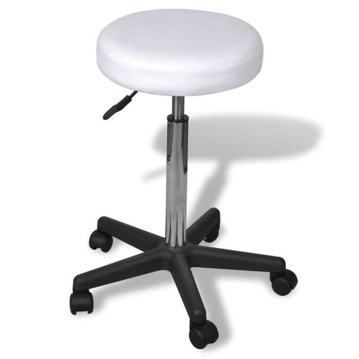 Tabouret De Bureau A Roulettes Reglable Pivotant Chaise De Travail Pour Salon Blanc Achat Vente Chaise De Bureau Cdiscount