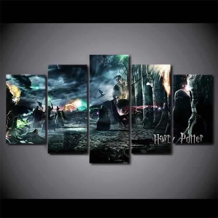 Toile Printed Pictures 5 Pieces Harry Potter Peinture Combat Mort Reliques Film Poster Wall Art Sans Armature Sans Etirement Achat Vente Tableau Toile Cdiscount
