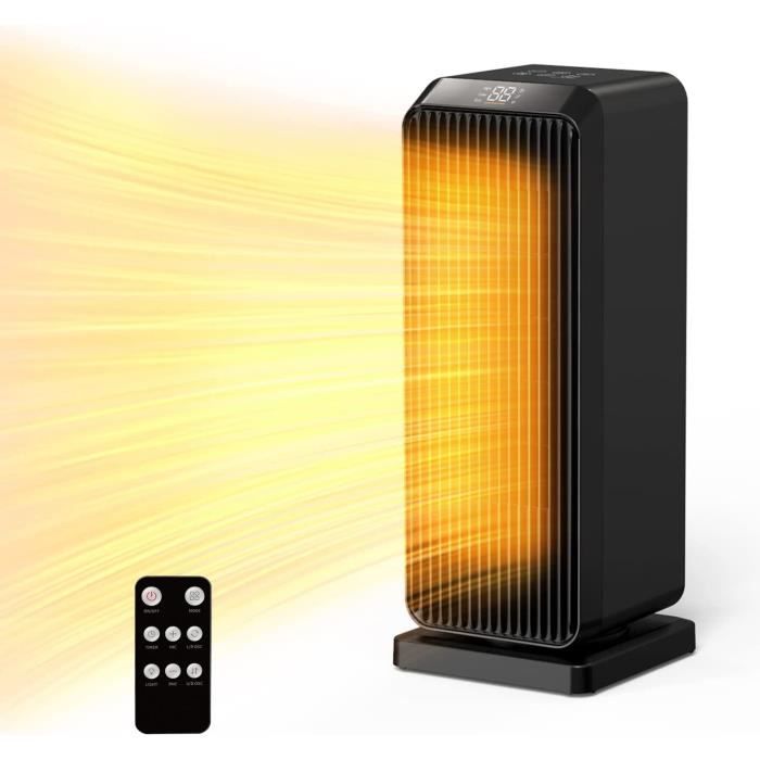 Chauffage d'appoint AEOCKY 3e génération avec thermostat AI, chauffage électrique PTC 1500 W pour utilisation en intérieur avec télécommande, oscillation à 70°, silence maximal, portable et sûr pour Chauffage d'appoint AEOCKY 3e génération avec thermostat AI, chauffage électrique PTC 1500 W pour utilisation en intérieur avec télécommande, oscillation à 70°, silence maximal, portable et sûr pour