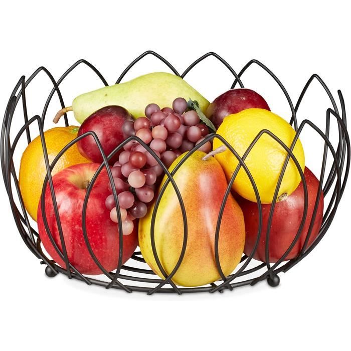 Agyo Porte-Fruits En Métal Rond Noir - Panier 26 × 14 Cm Design Minimaliste Pour Cuisine