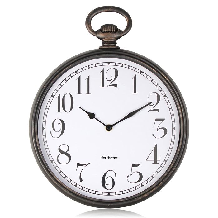 Horloge De Bureau Gousset Métal Cuivre Radiopilotée - Cadran 19 Cm Chiffres Romains Silencieuse