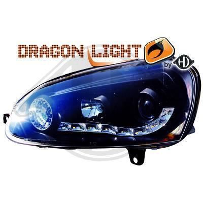 2214785 Paire de Feux Phares Daylight LED noir pour VW Golf 5 Golf 5 Break Golf 6 Break Jetta 2 de 2003 a 2008