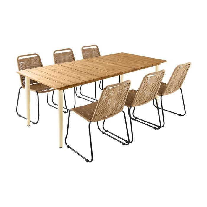 table de jardin bois et métal ivoire maringa - sweeek - longueur fixe - 6 personnes - extérieur