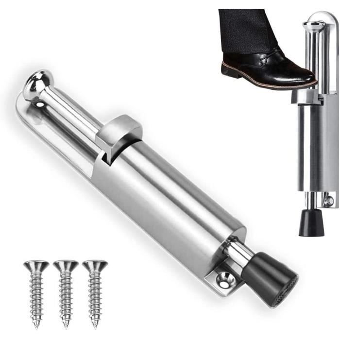 Butoir De Porte En Acier Inoxydable - Arrêt Porte Lourd (1,05 Kg) - Sans Perçage - Capuchon Caoutchouc Noir