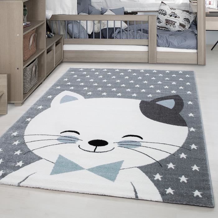 Tapis Enfant Doux Chat Pattern Mufe Points Enfants Chambre Bleu Gris Blanc 120 Cm Rond Achat Vente Tapis Cdiscount