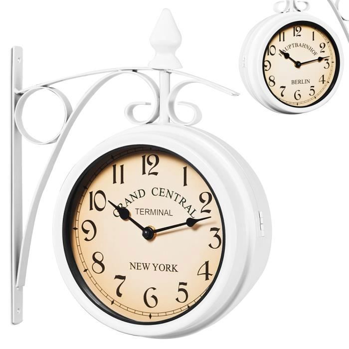 MONZANA® Horloge de gare blanche à double face 29 x 9,5 x 32,5 cm