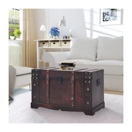 Coffre de rangement vintage - Bois massif - 66 x 38 x 40 cm