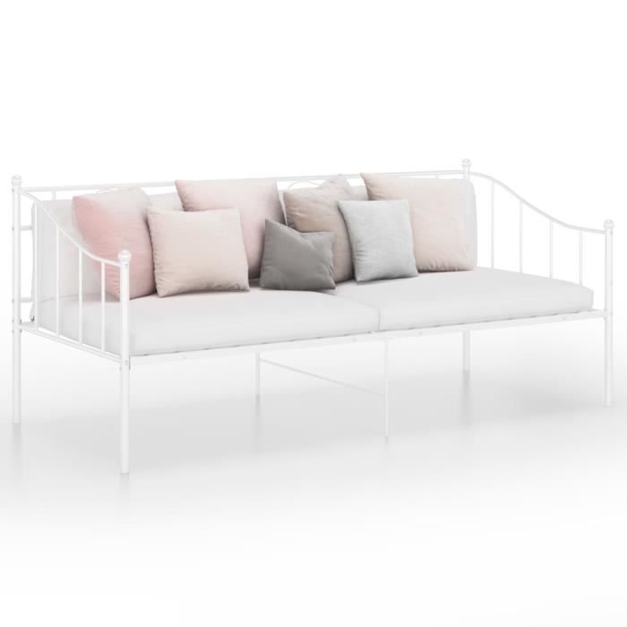 Lit Banquette Contemporain Blanc Métal 90x200 cm-9050 - Market