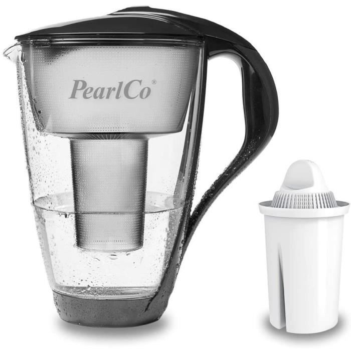 Carafe Filtre à Eau PearlCo - Verre Borosilicaté - 6 Cartouches Classic - Compatible Brita - 2L