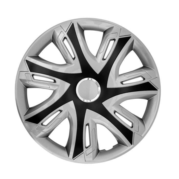 Lot De 4 Enjoliveurs Extra Forts Noir/Argenté 15 Pouces - Roues Voiture Robuste Et Élégant