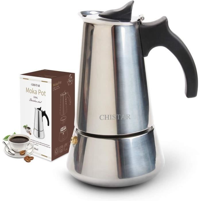 Cafetière Italienne Induction en INOX Moka Pot - CHISTAR - 300ml - 6 Petites Tasses