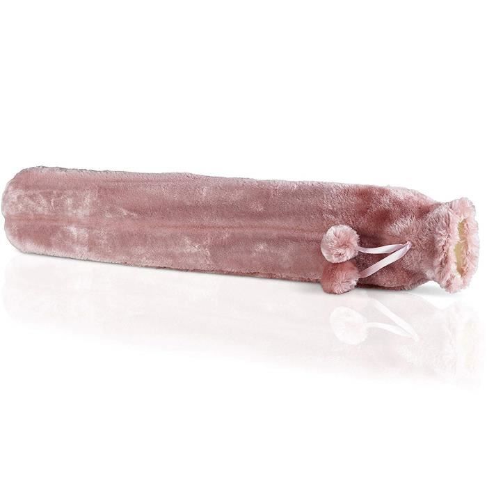 Bouillotte Eau Chaude Bouillottes en Fausse Fourrure 72 cm Extra Longue Chauffe Lit 2l Rose