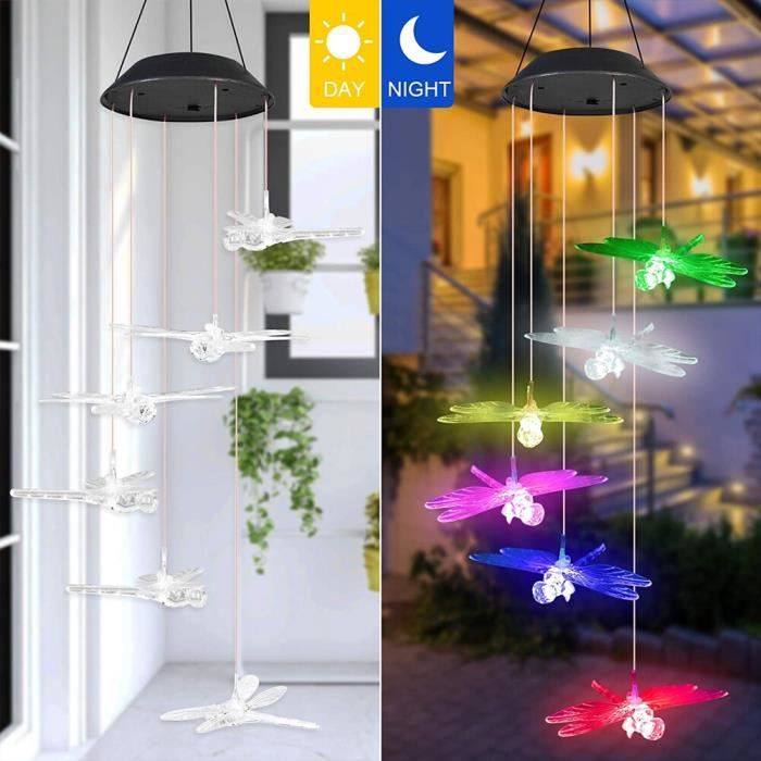 Carillon Éolien Solaire Chat LED – Imperméable à Changement De Couleurs | Décoration Extérieur Terrasse Jardin Balcon 75 Cm - 11