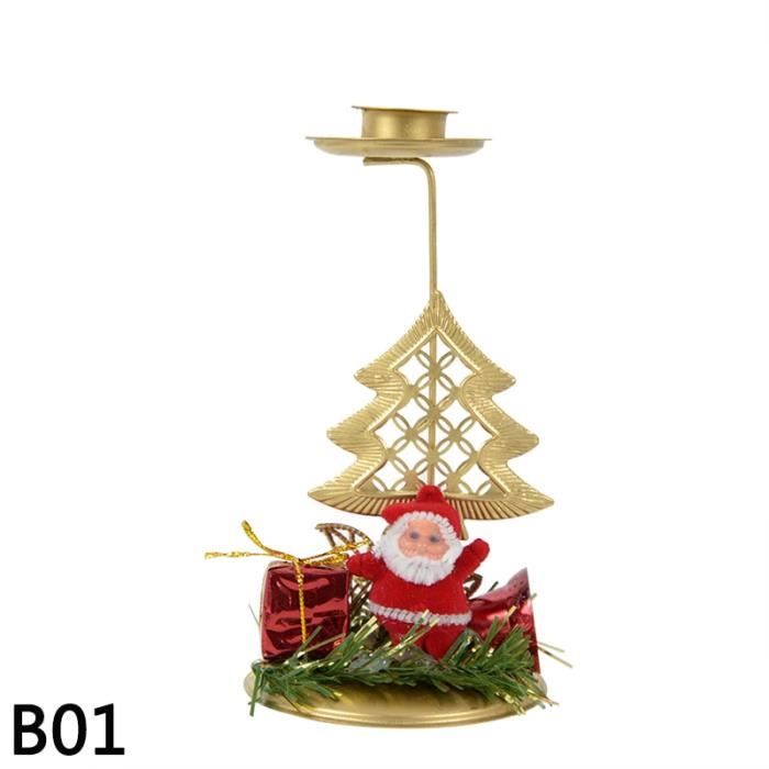 Bougeoir De Noël Métal Noir – Décoration Centre De Table – Avec 4 Supports Bougies – Père Noël & Rennes – Ambiance Féérique