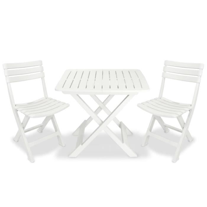 Ensemble de jardin de bistro pliable 3 pcs - Table et chaises - Plastique Blanc