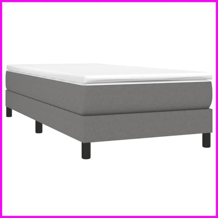 Sommier à ressorts - CUQUE - Gris foncé - 90x190 cm - Tissu - Stabilité optimale