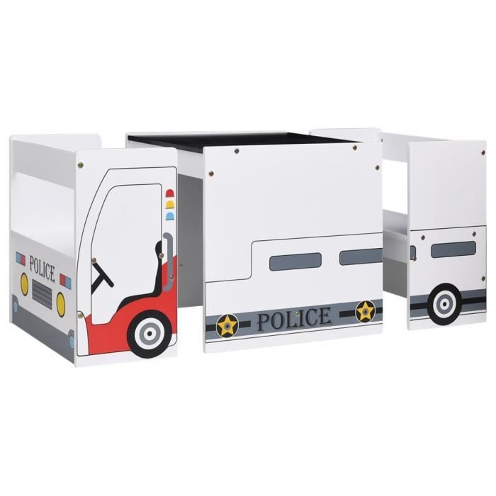 Table et chaises enfant 3 pcs Design de véhicule de police MDF DIOCHE7298381517610