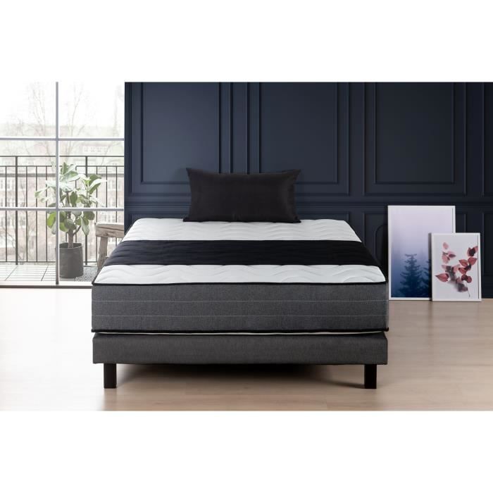 Ensemble matelas + sommier 160x200 cm - Mousse mémoire - 28cm - 5 zones - Ferme - DEKO DREAM HOTEL P